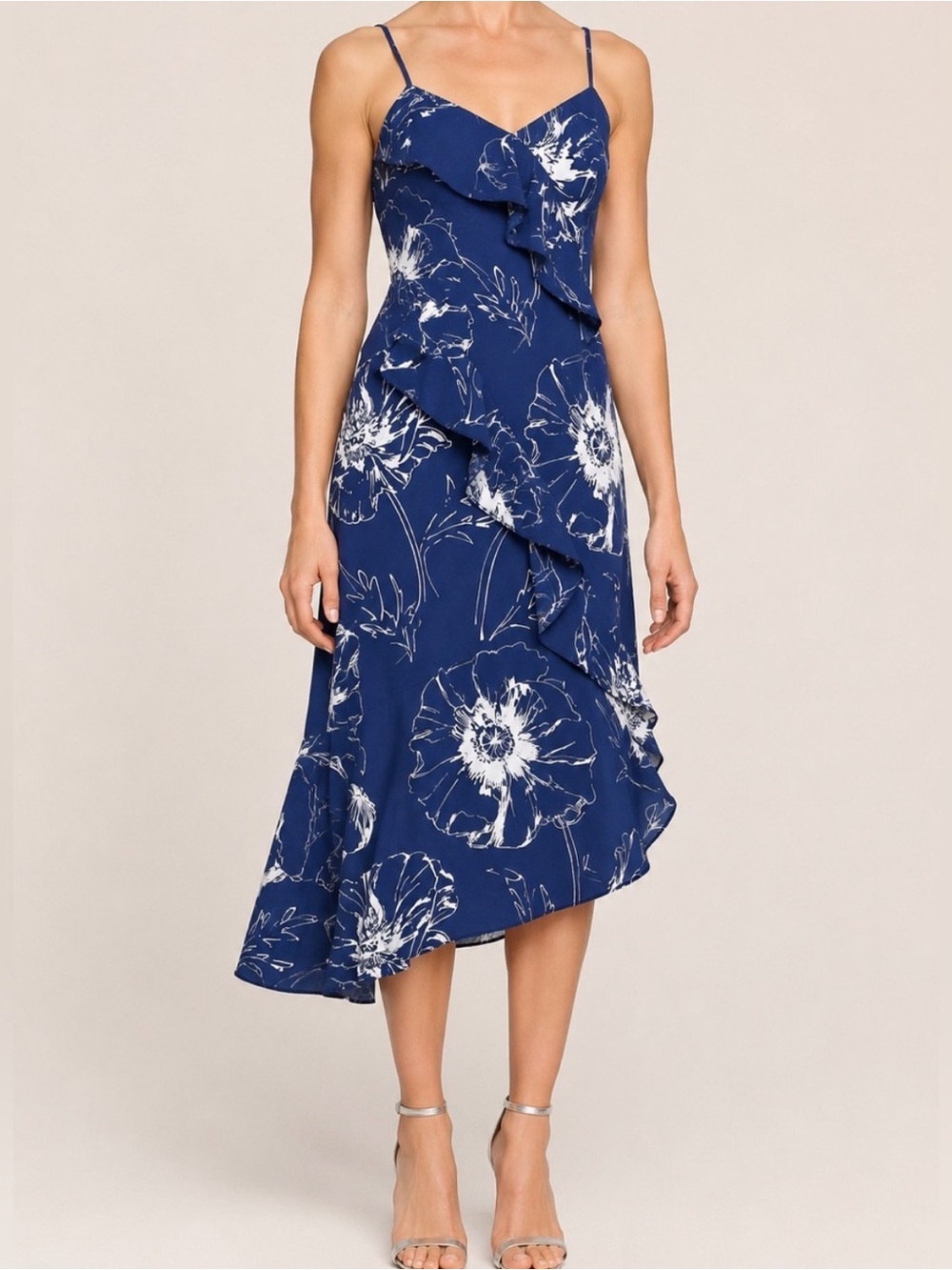 Banana Republic Navy Floral Ruffle Midi Dress